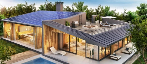 Modernes Wohnhaus mit Indach-Solar-Anlage.